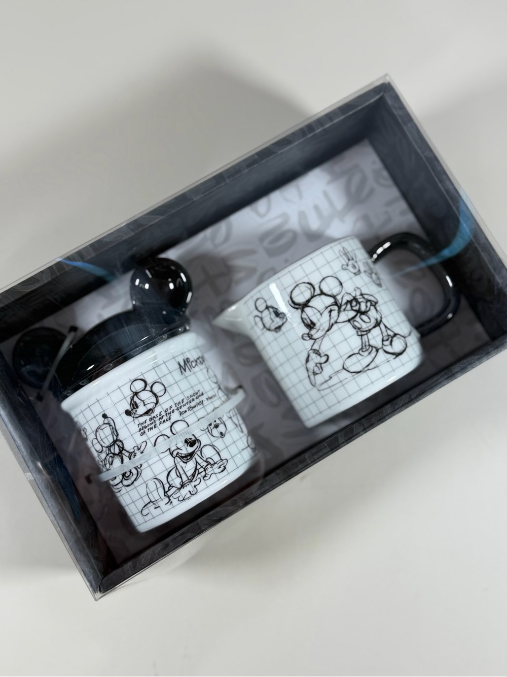 Disney Black and White Mickey Sketch Creamer and Sugar Bowl Gift Set